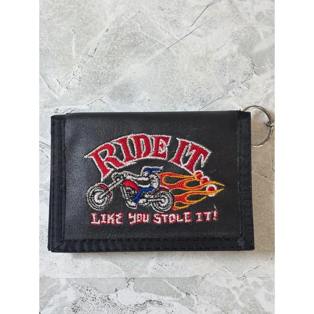Ride It Like You Stole It Biker Wallet Black Nylon Trifold with Chain Motorcycle